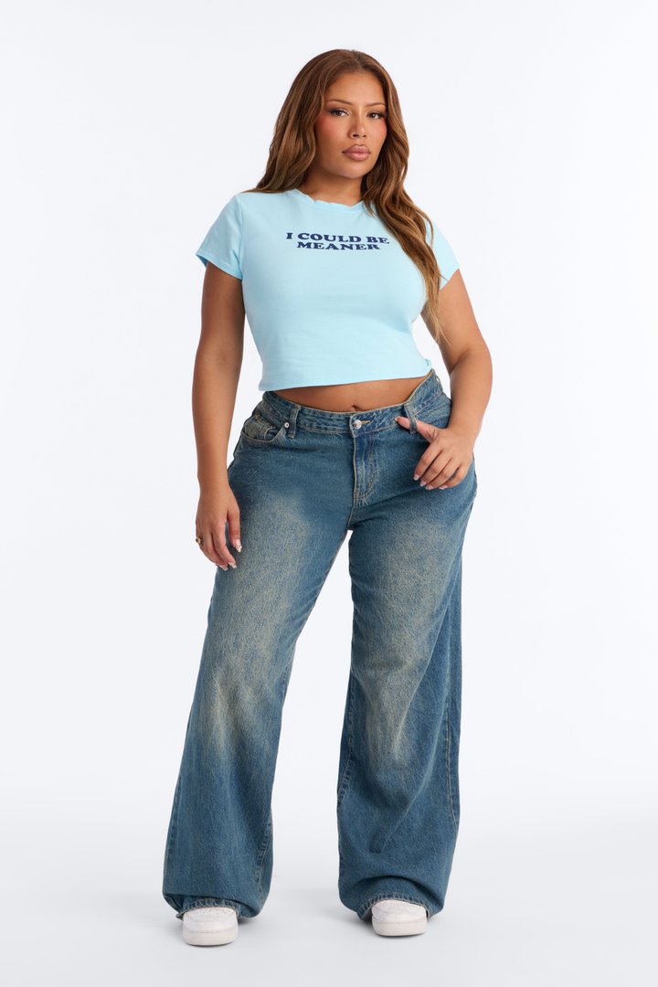 I Could Be Meaner Cropped Baby Tee - Light Blue