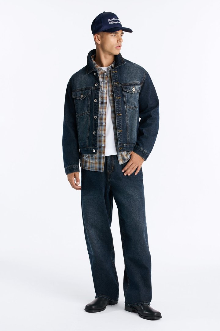 Shadow Flag Denim Trucker Jacket - Dark Wash