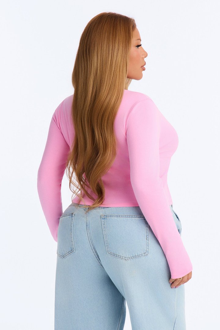 Kate Long Sleeve V-Neck Top - Pink