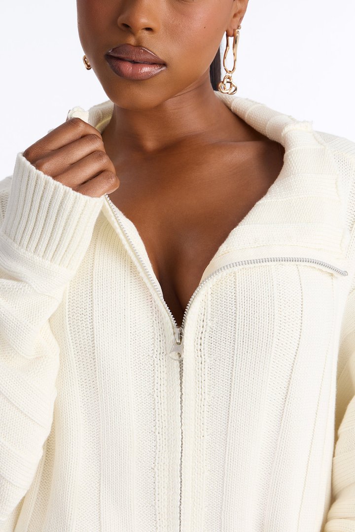 Cozy Girl Zip Front Cropped Cardigan Sweater - White