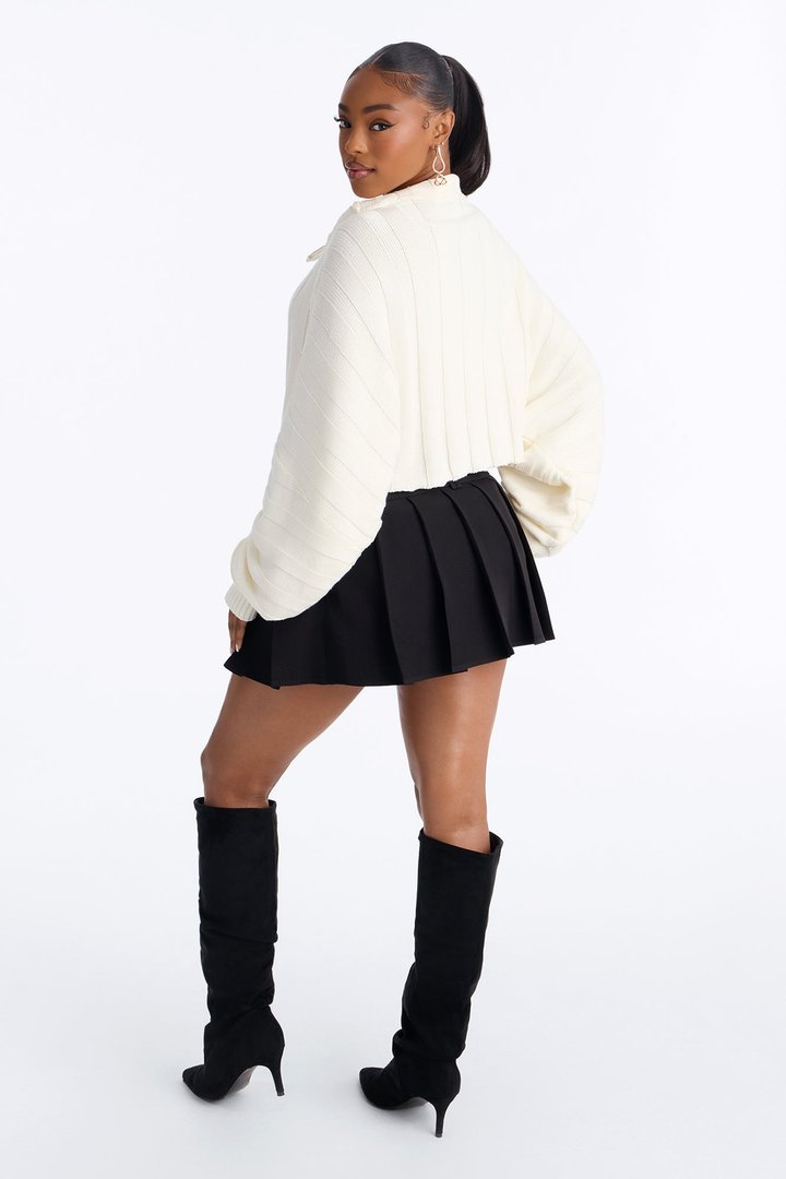 Cozy Girl Zip Front Cropped Cardigan Sweater - White