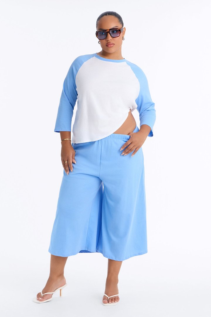 Sunday Stroll 3/4 sleeve Raglan Gaucho Set - Blue/combo