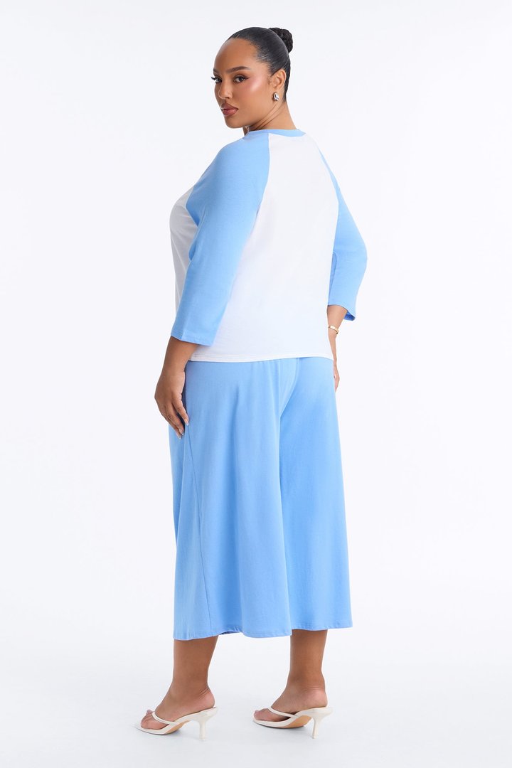 Sunday Stroll 3/4 sleeve Raglan Gaucho Set - Blue/combo