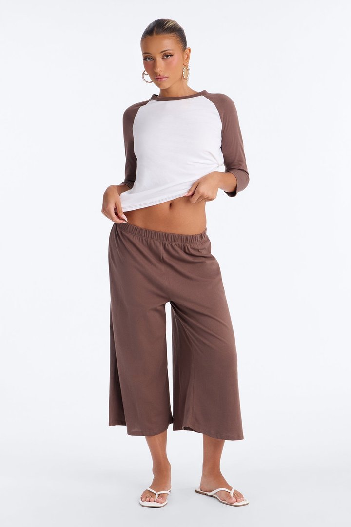 Sunday Stroll 3/4 sleeve Raglan Gaucho Set - Mocha/combo