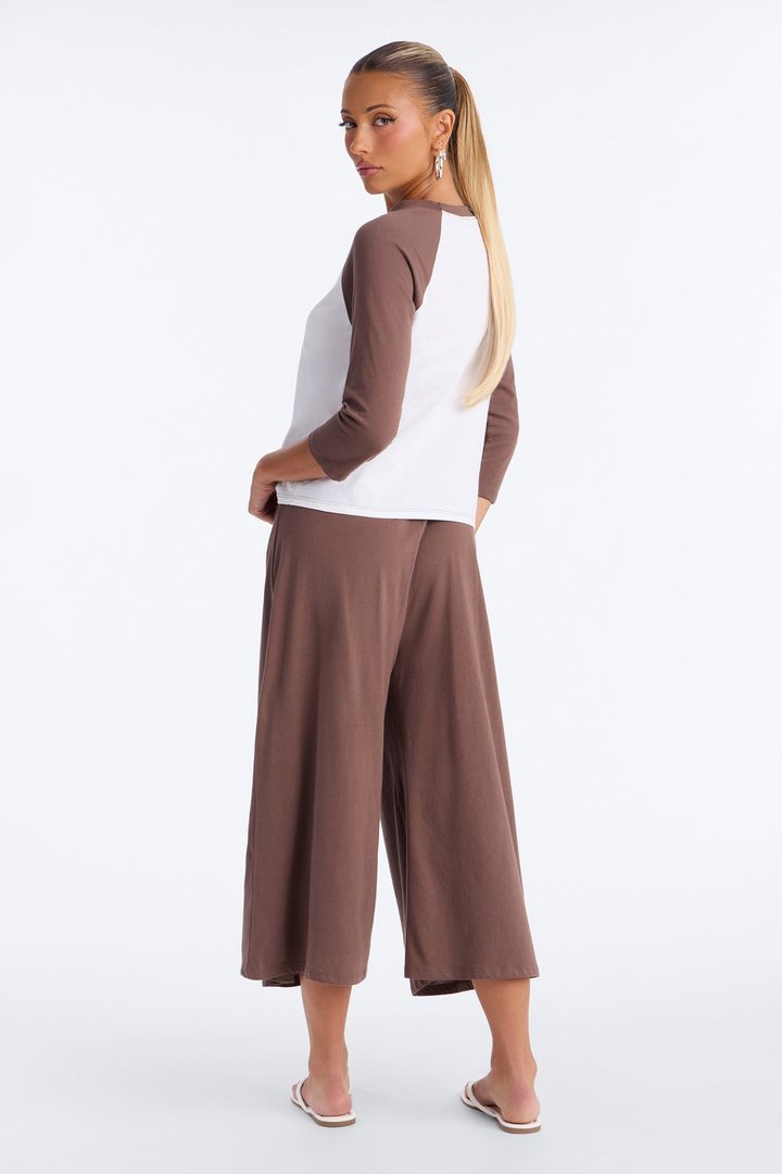 Sunday Stroll 3/4 sleeve Raglan Gaucho Set - Mocha/combo