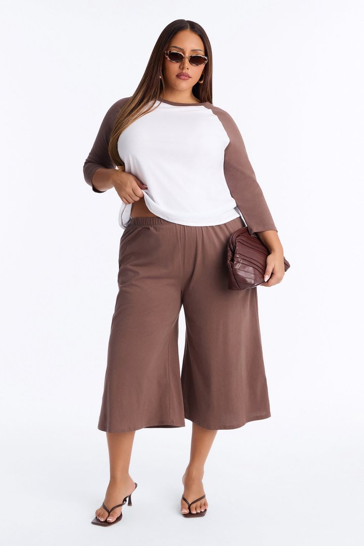 Sunday Stroll 3/4 sleeve Raglan Gaucho Set - Mocha/combo