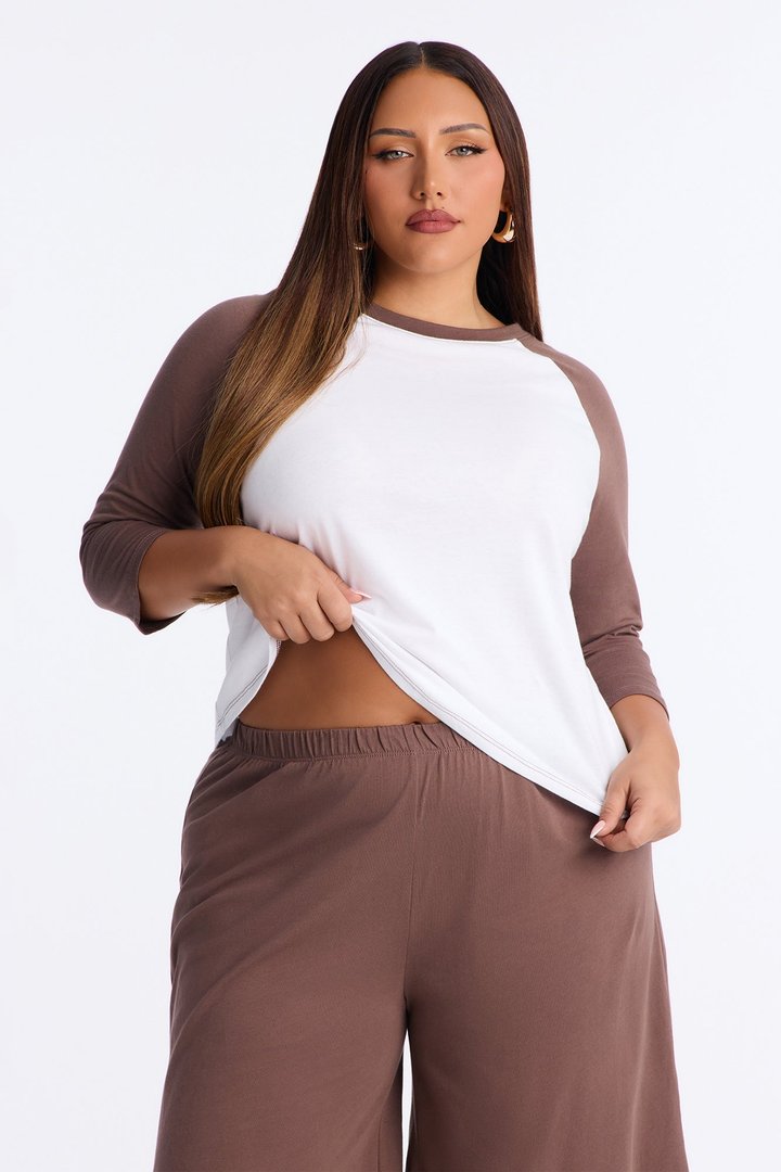 Sunday Stroll 3/4 sleeve Raglan Gaucho Set - Mocha/combo