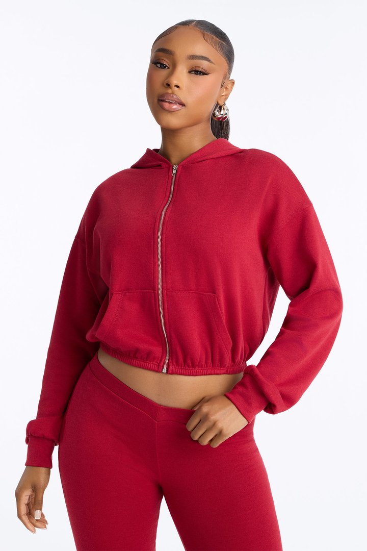 Blaire French Terry Low Rise Pant Set - Burgundy
