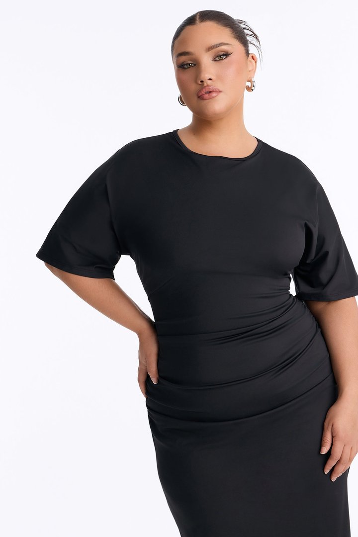 City Stroll Ruched Midi Dress - Black