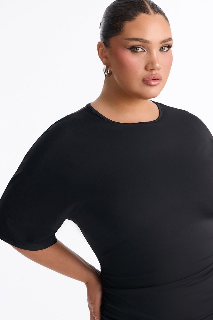 City Stroll Ruched Midi Dress - Black