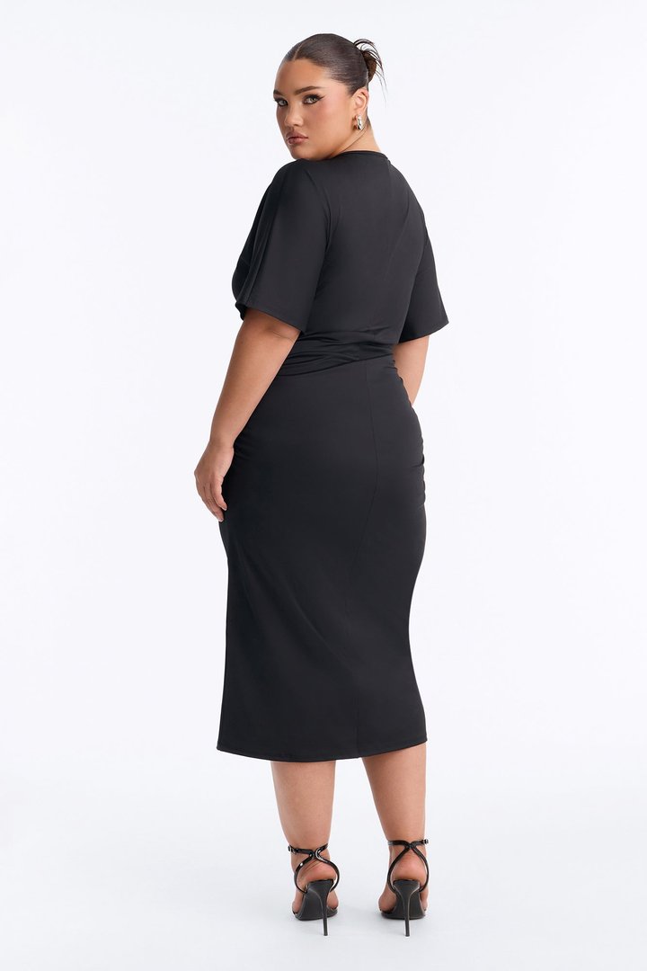 City Stroll Ruched Midi Dress - Black