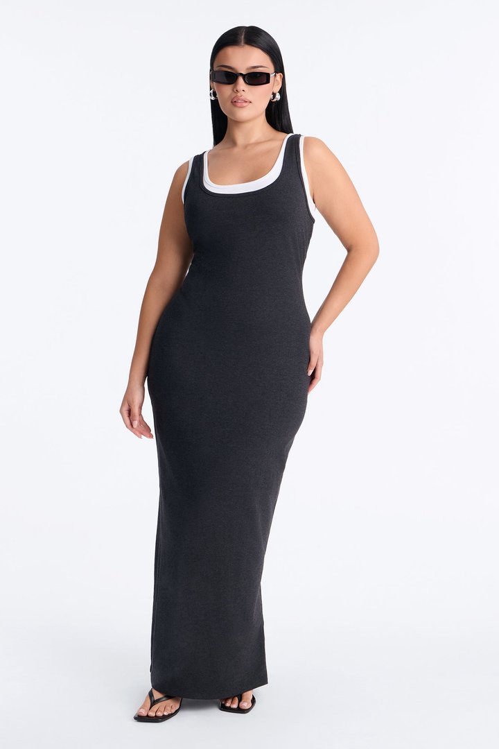 Casual Cutie Double Layer Maxi Dress - Charcoal