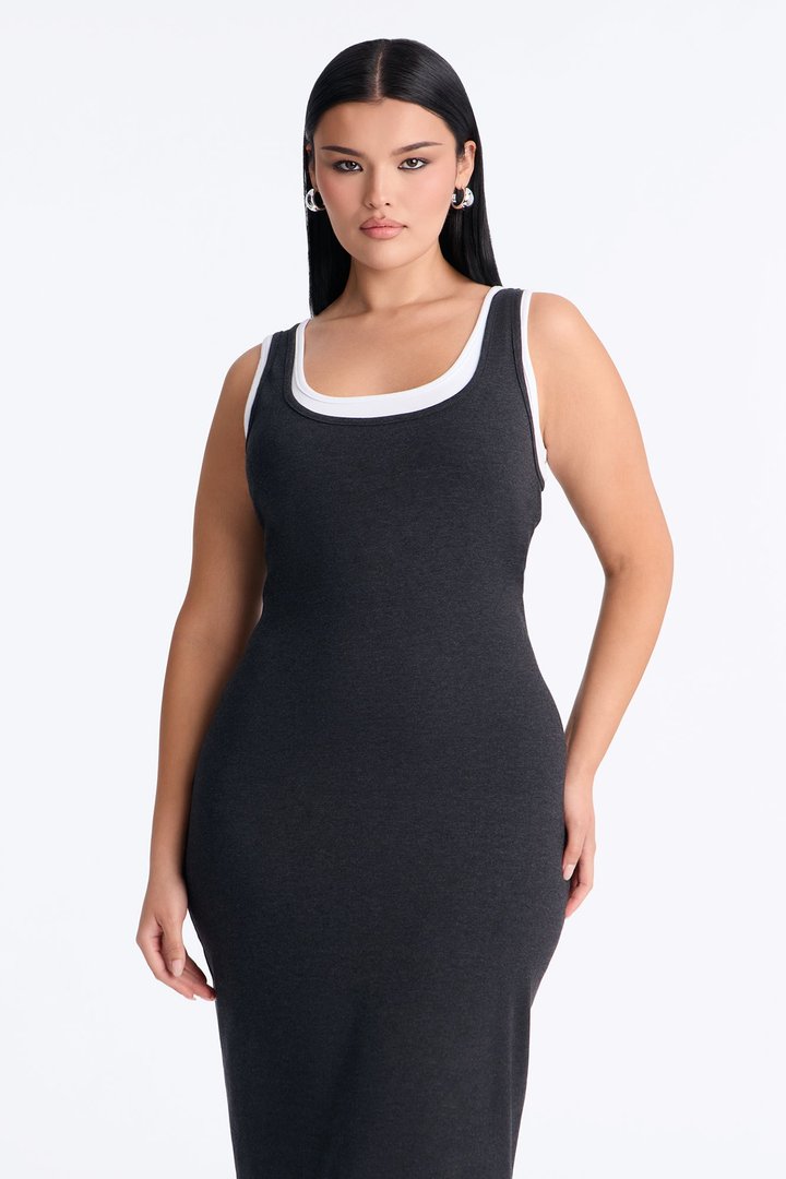 Casual Cutie Double Layer Maxi Dress - Charcoal