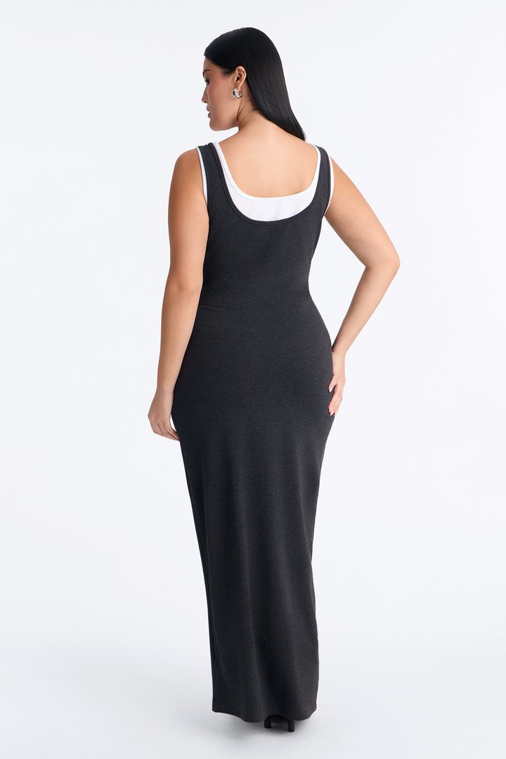 Casual Cutie Double Layer Maxi Dress - Charcoal