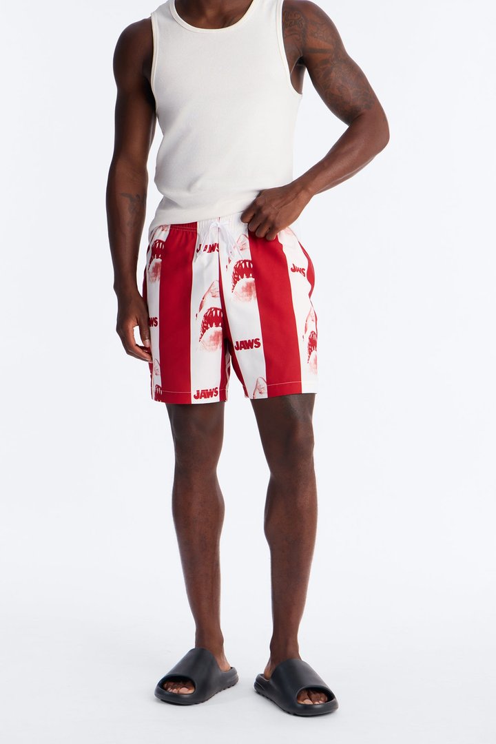 Jaws Striped Swim Trunk 7″ - Red