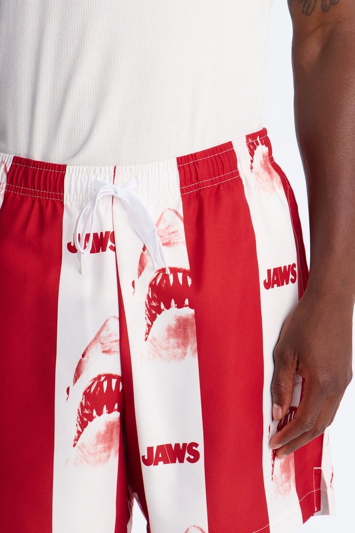 Jaws Striped Swim Trunk 7″ - Red
