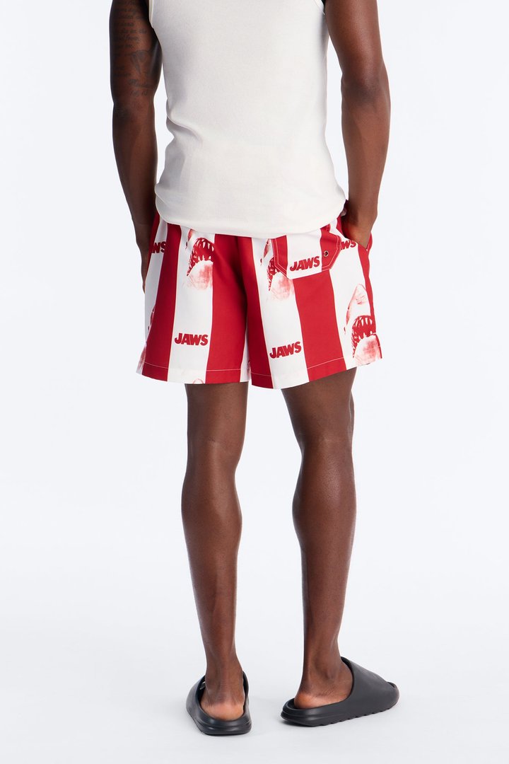 Jaws Striped Swim Trunk 7″ - Red