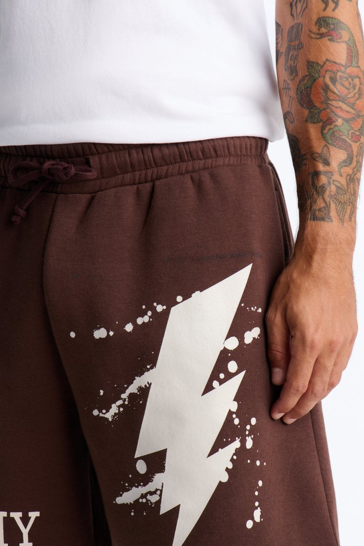 Stormy Night Relaxed Fleece Sweat Short - Brown/combo