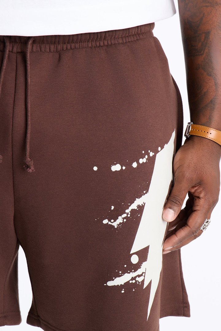 Stormy Night Relaxed Fleece Sweat Short - Brown/combo