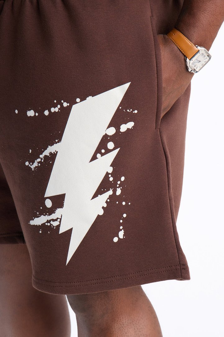 Stormy Night Relaxed Fleece Sweat Short - Brown/combo