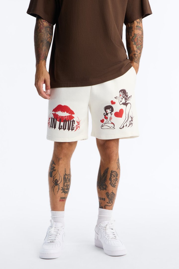 Kisses From My Love Relaxed Sweat Short - Cream/combo