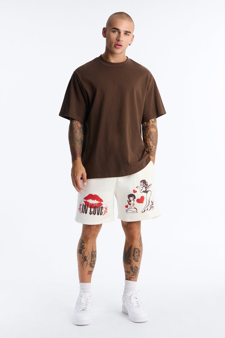 Kisses From My Love Relaxed Sweat Short - Cream/combo