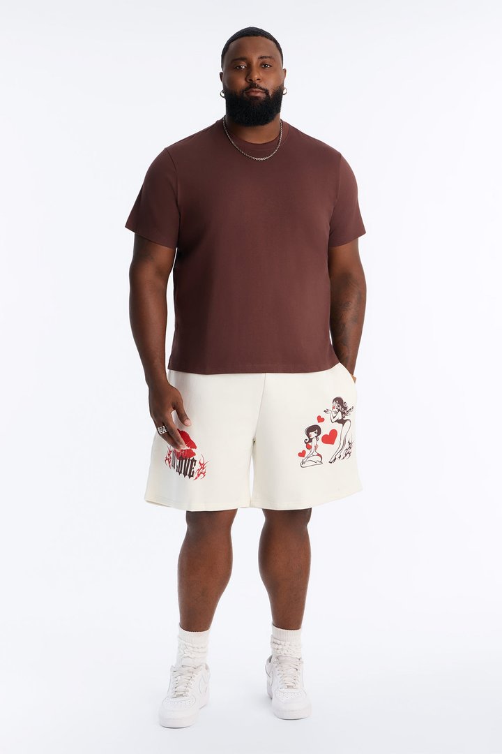 Kisses From My Love Relaxed Sweat Short - Cream/combo
