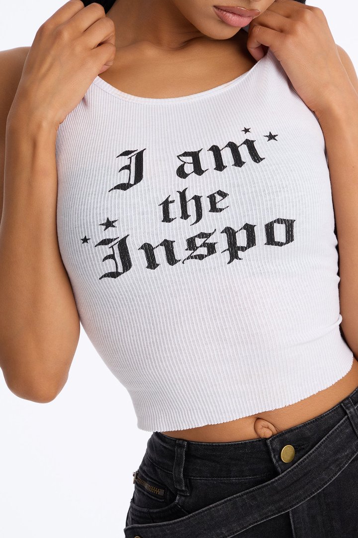 I Am The Inspo Ribbed Crop Tank - White