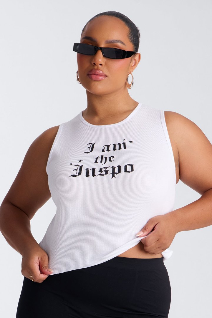 I Am The Inspo Ribbed Crop Tank - White