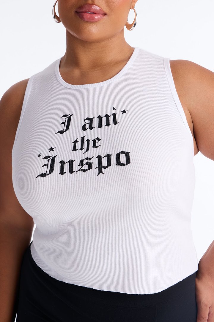 I Am The Inspo Ribbed Crop Tank - White