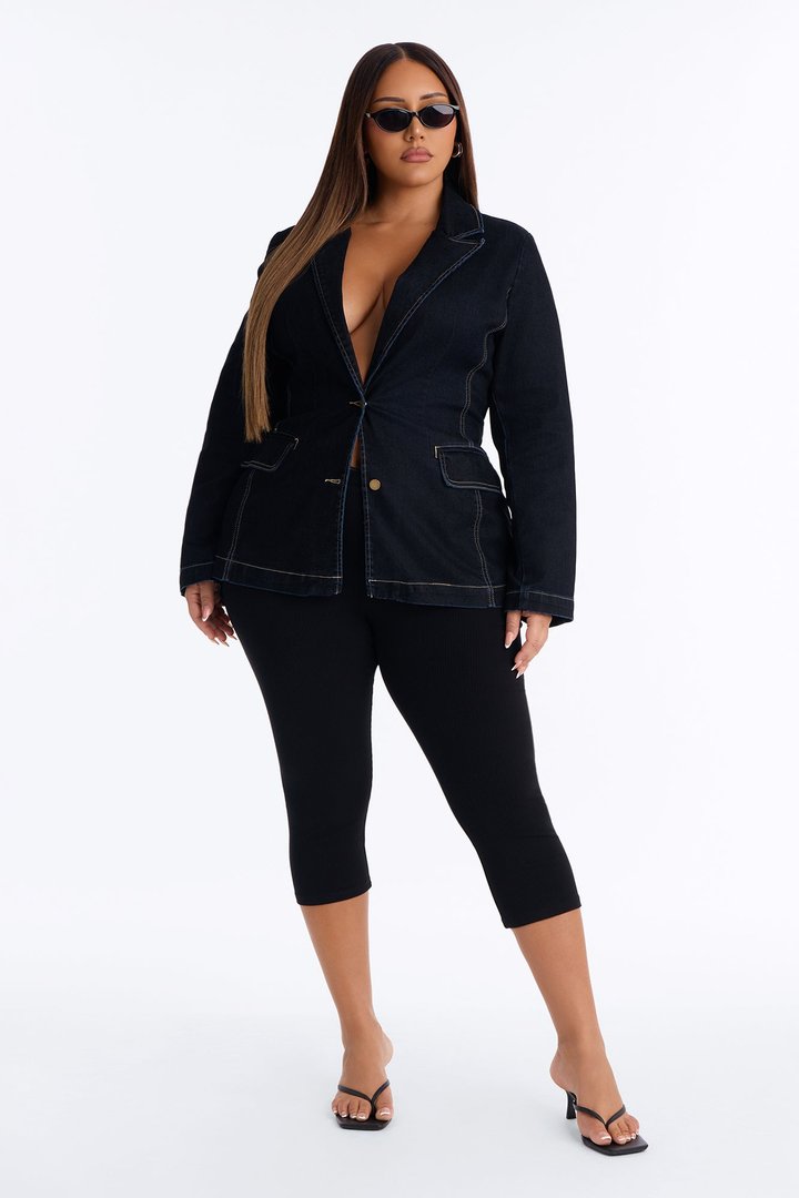Gina Flocked Denim Blazer - Dark Denim