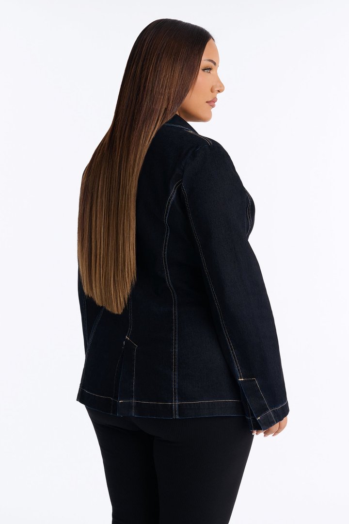 Gina Flocked Denim Blazer - Dark Denim