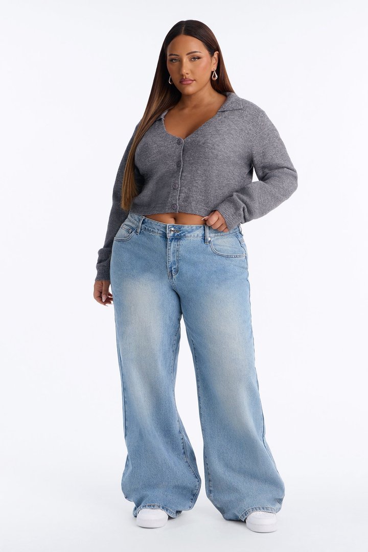 Slowing Down Collar Cropped Cardigan - Heather Grey