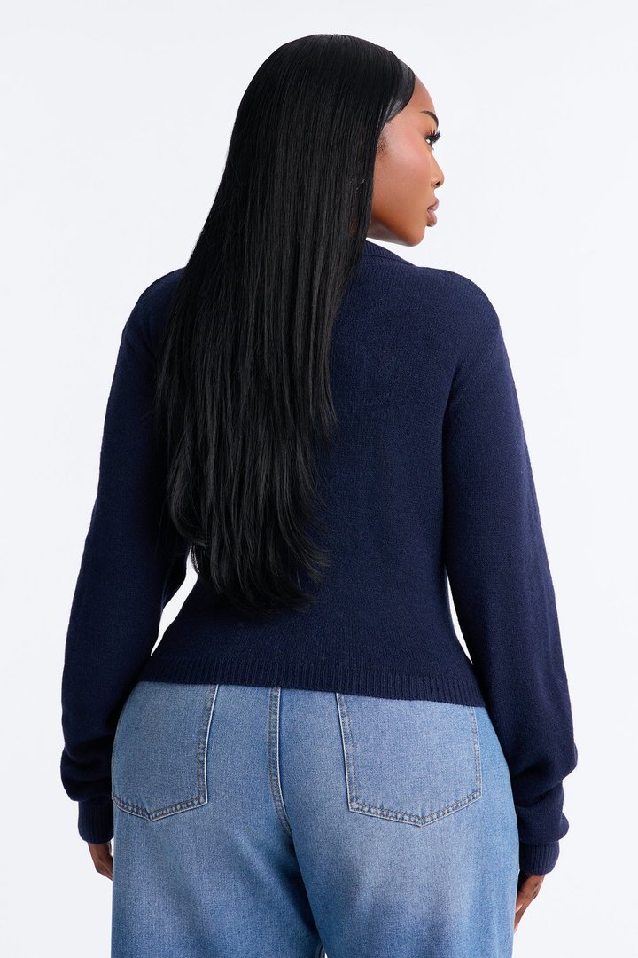 Slowing Down Collar Cropped Cardigan - Navy