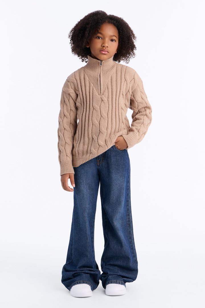 Mini For The Record Quarter Zip Sweater - Taupe