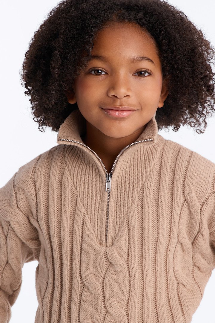 Mini For The Record Quarter Zip Sweater - Taupe