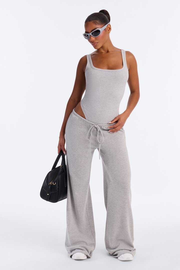 Cut To The Chase Bodysuit Pant Set - Heather Grey