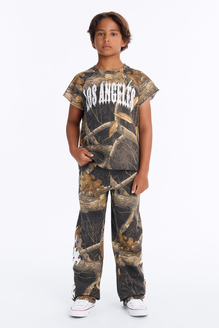 Mini Real Tree Shadow Los Angeles Rhinestone Fleece Muscle Tee - Camouflage