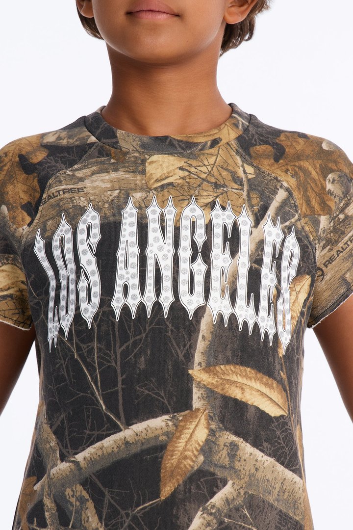 Mini Real Tree Shadow Los Angeles Rhinestone Fleece Muscle Tee - Camouflage