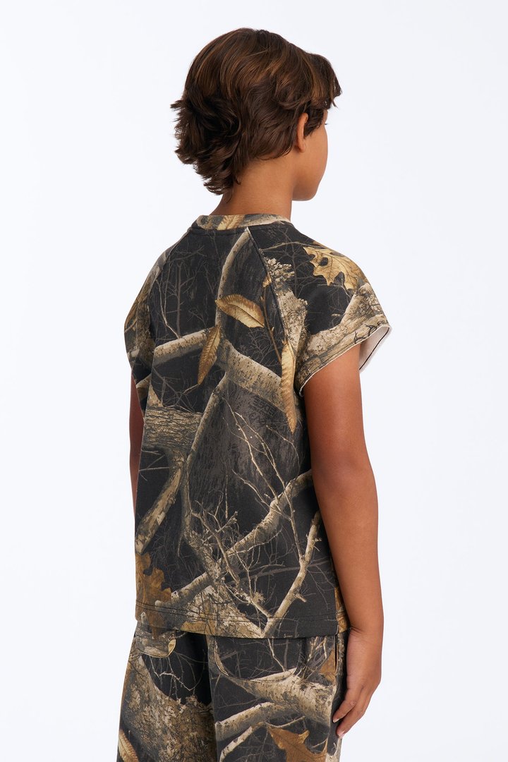 Mini Real Tree Shadow Los Angeles Rhinestone Fleece Muscle Tee - Camouflage