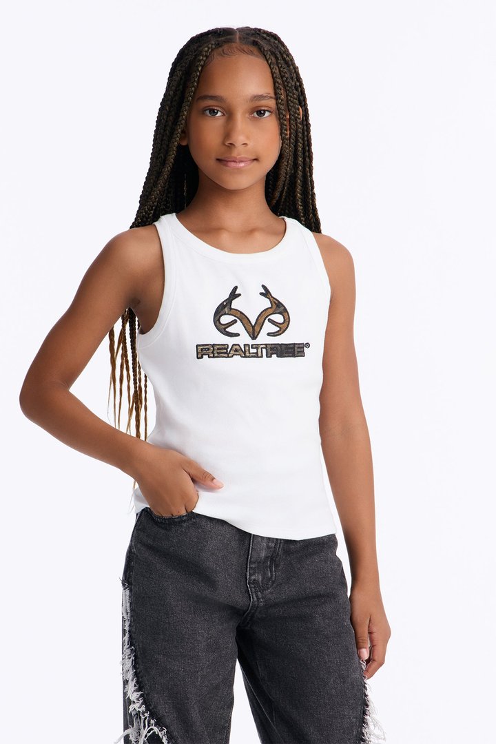 Mini Realtree Ribbed Tank - White