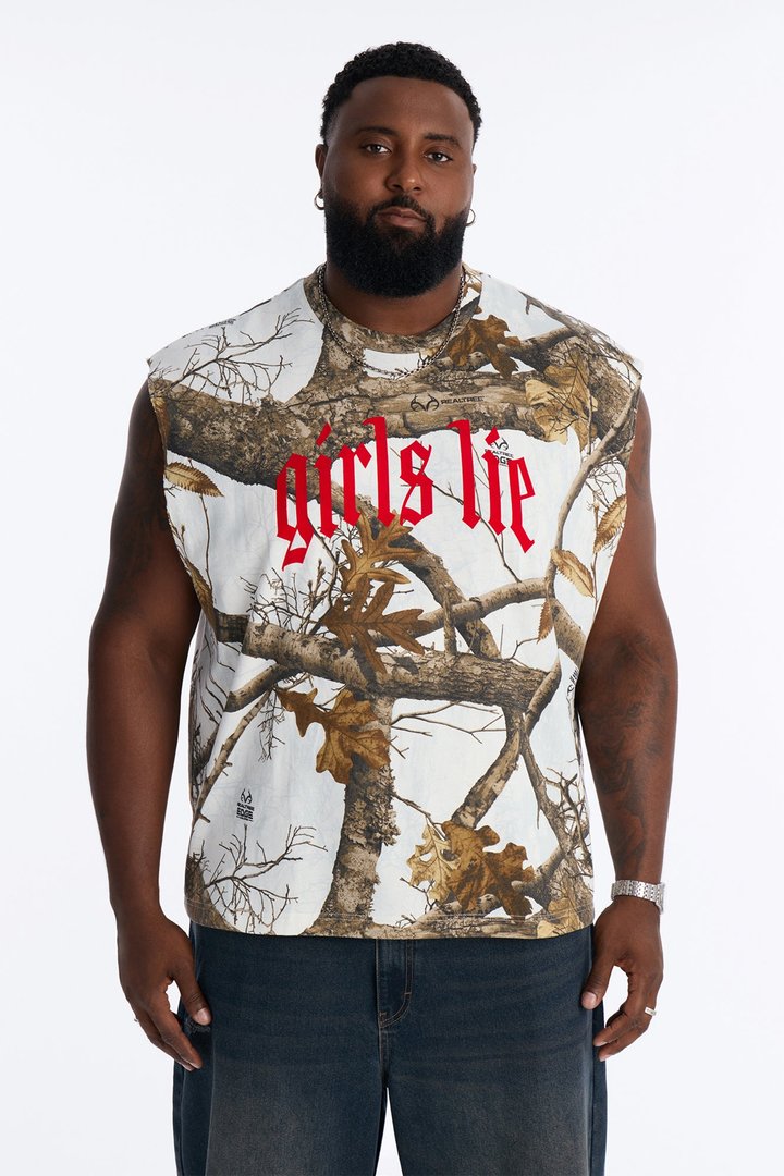 Real Tree Snow Girls Lie Flock Fleece Muscle Tee - Camouflage