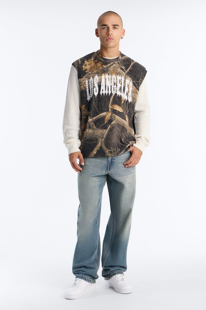 Real Tree Shadow Los Angeles Rhinestone Fleece Muscle Tee - Camouflage