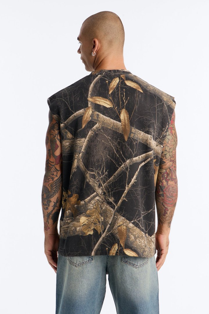 Real Tree Shadow Los Angeles Rhinestone Fleece Muscle Tee - Camouflage