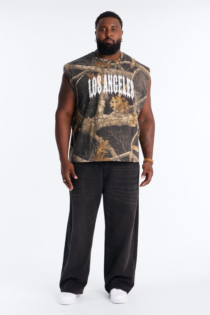 Real Tree Shadow Los Angeles Rhinestone Fleece Muscle Tee - Camouflage