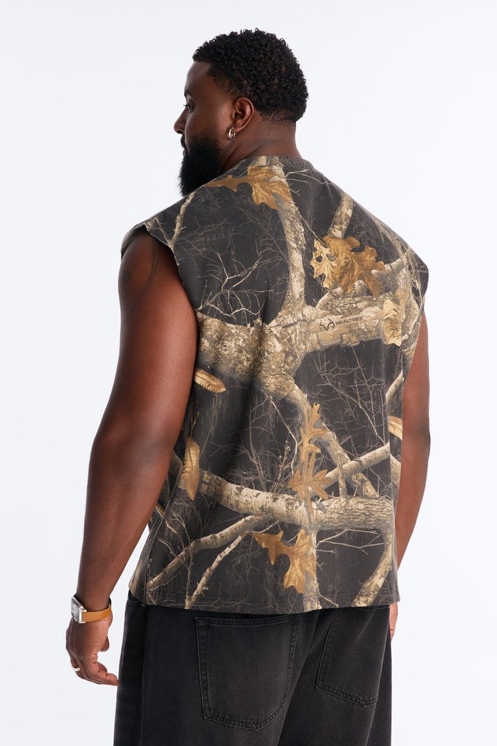 Real Tree Shadow Los Angeles Rhinestone Fleece Muscle Tee - Camouflage