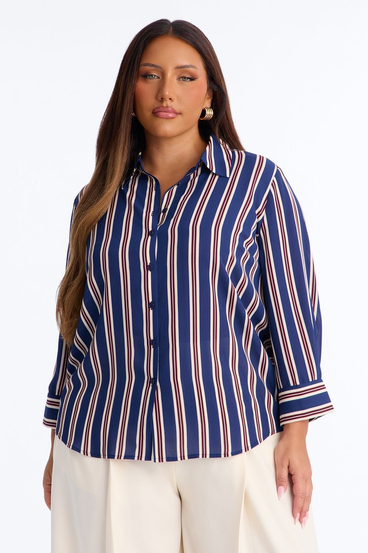 Stripes On Stripes Button Down Shirt - Navy