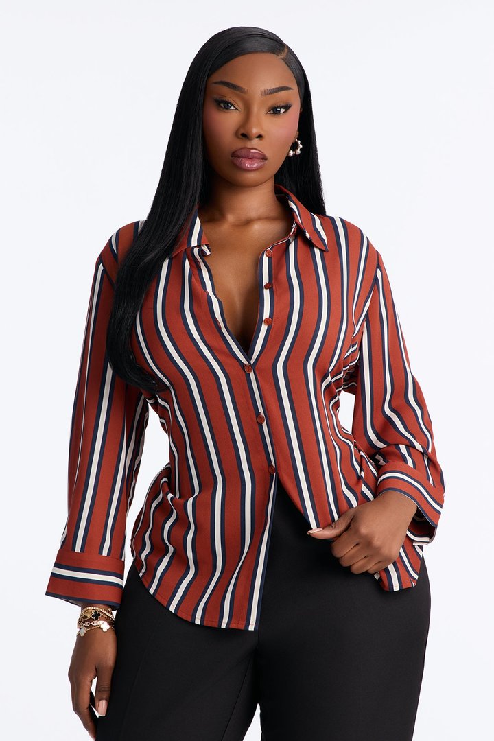 Stripes On Stripes Button Down Shirt - Terracotta