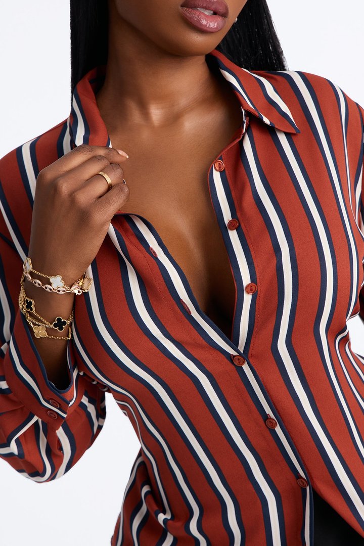 Stripes On Stripes Button Down Shirt - Terracotta