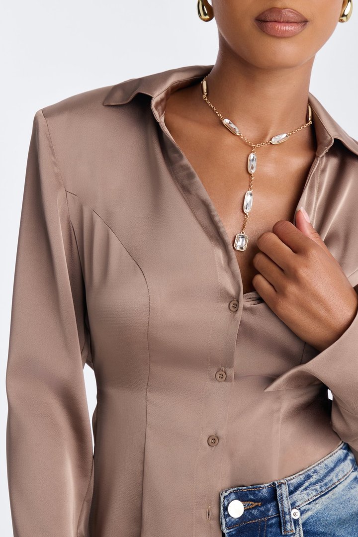 Pieces Of Me Rhinestone Lariat Necklace - Gold